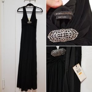 BCBG black formal gown silver clip  nwt